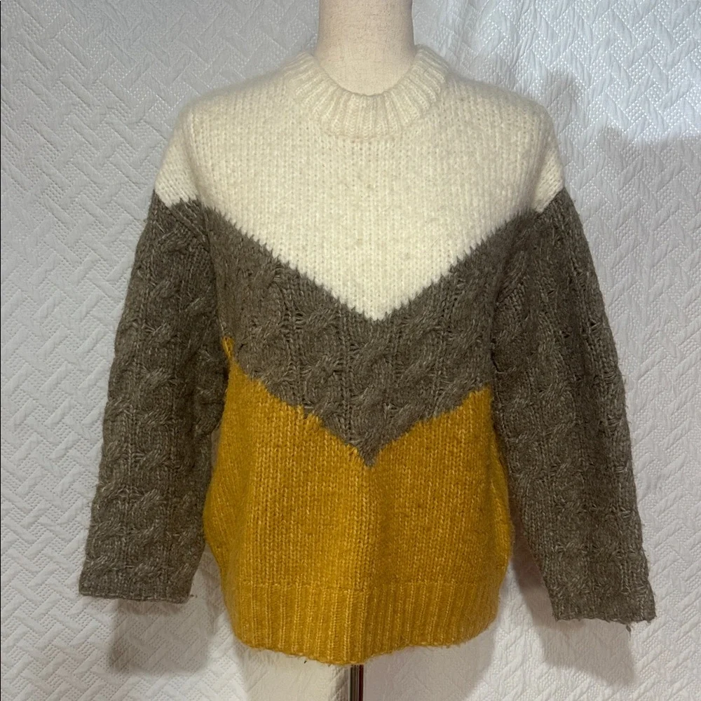 Zara Tri-Tone Chevron Sweater - Cream, Gray, Yellow - Picture 1 of 3